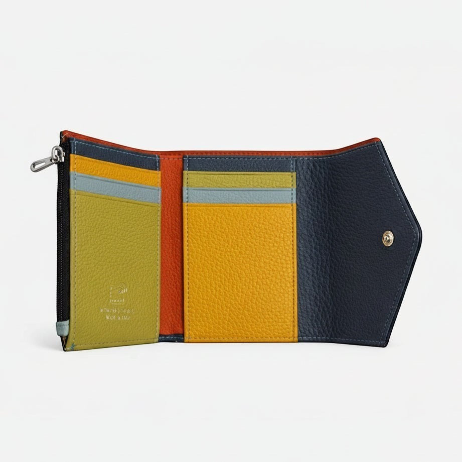 Portafoglio compatto Pito’s|Bag in vera pelle martellata multicolore con scomparti per tessere e zip per monete
