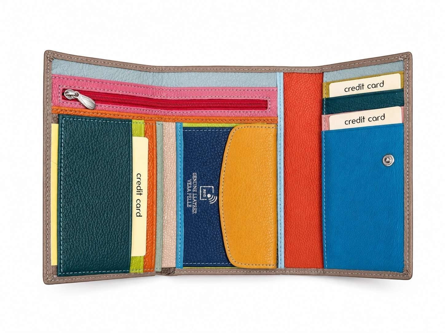 Portafoglio Pito’s|Bag grande in vera pelle martellata multicolore con numerosi scomparti per carte e banconote
