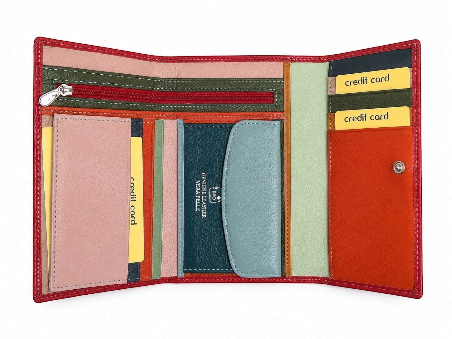 Portafoglio Pito’s|Bag grande in vera pelle martellata multicolore con numerosi scomparti per carte e documenti
