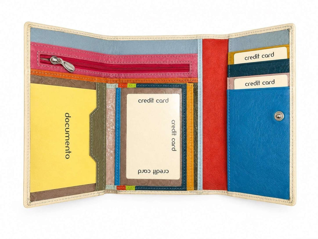 Portafoglio donna grande Pito’s|Bag in pelle martellata multicolore con numerosi scomparti per carte e documenti