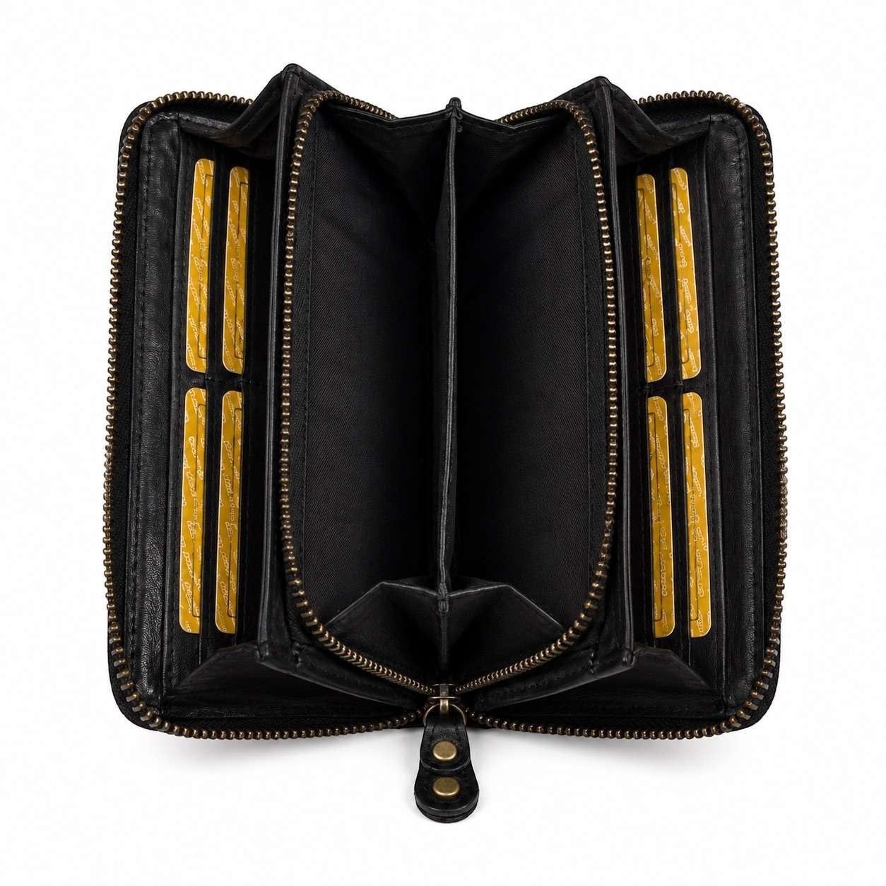 Portafoglio donna Pito’s|Bag in pelle nera con chiusura zip, interno organizzato con slot per tessere e vani banconote