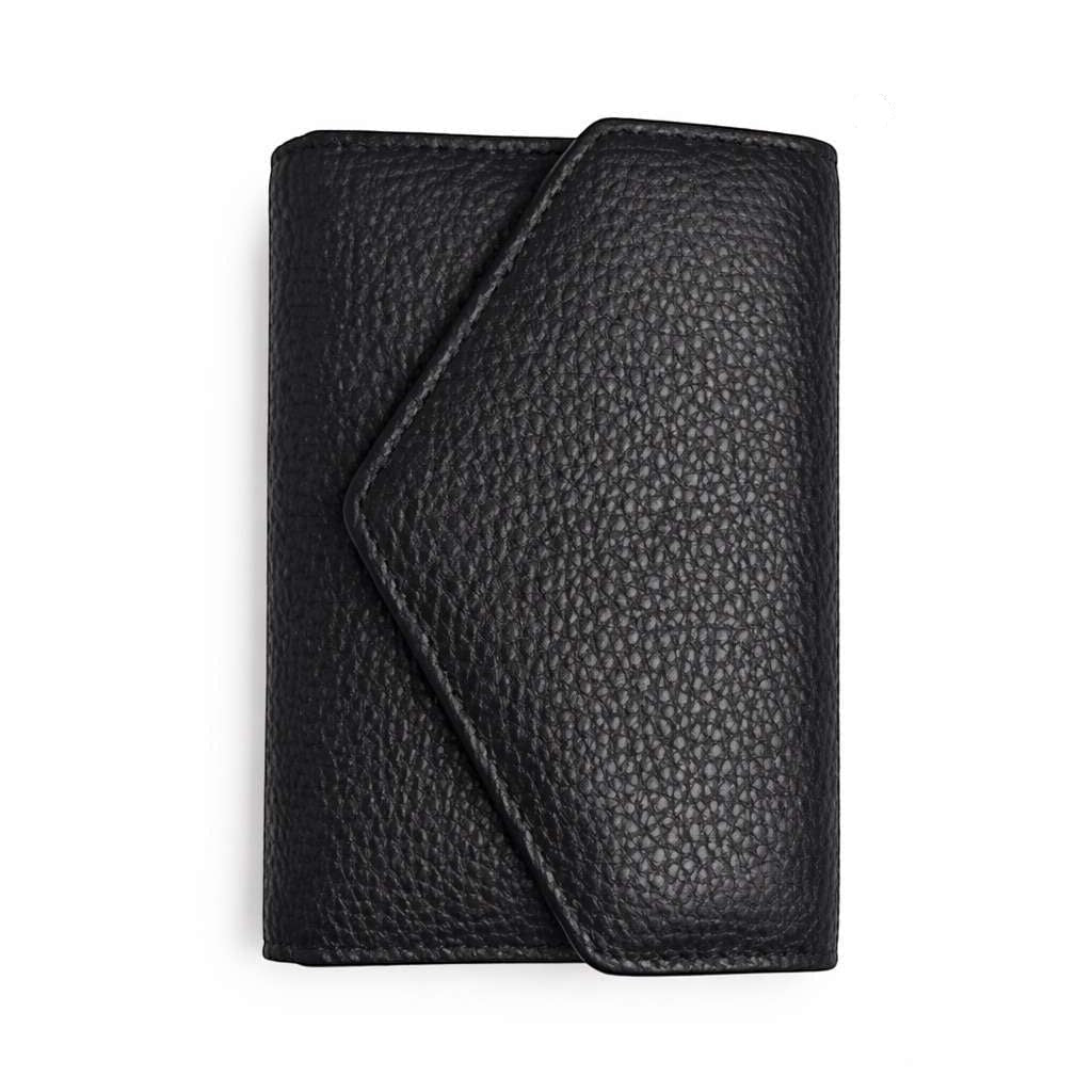 Portafoglio compatto Pito’s|Bag in vera pelle martellata nera con chiusura a busta, ideale per borse piccole.