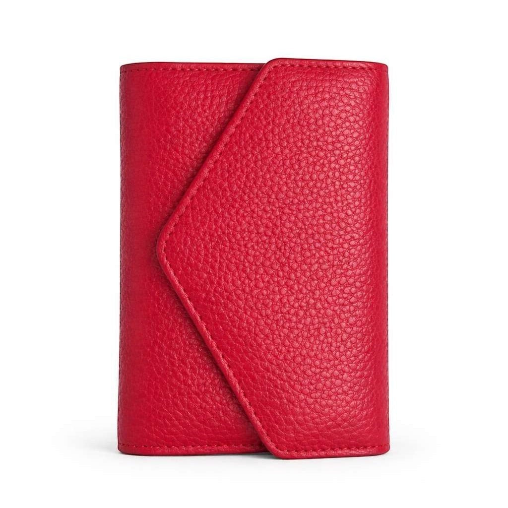 Portafoglio compatto Pito’s|Bag in vera pelle martellata rossa con chiusura a busta e clip