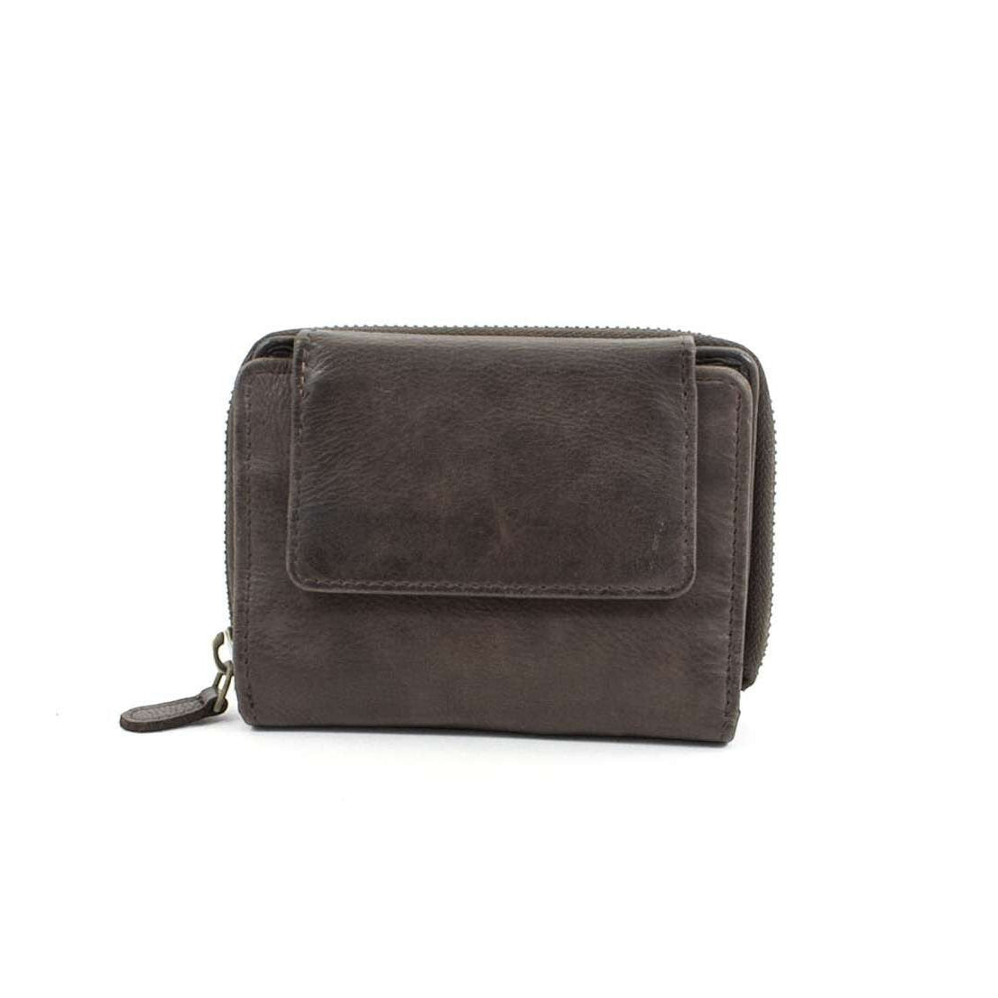 Portafoglio unisex Pito’s|Bag vintage in pelle di vitello lavato color testa di moro con chiusura a bottone