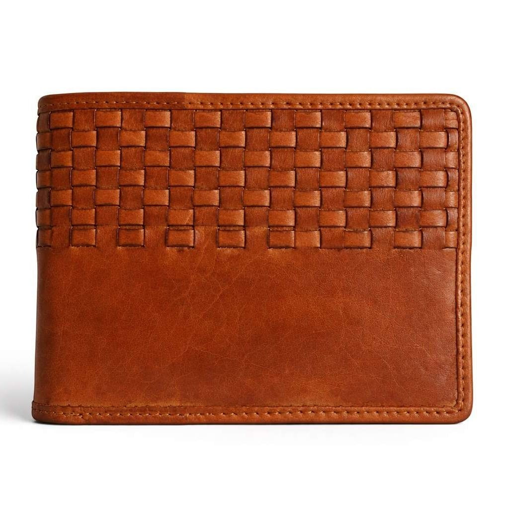 Portafoglio uomo Pito’s|Bag in pelle di vitello vintage color cuoio con dettaglio a mezzo intreccio frontale