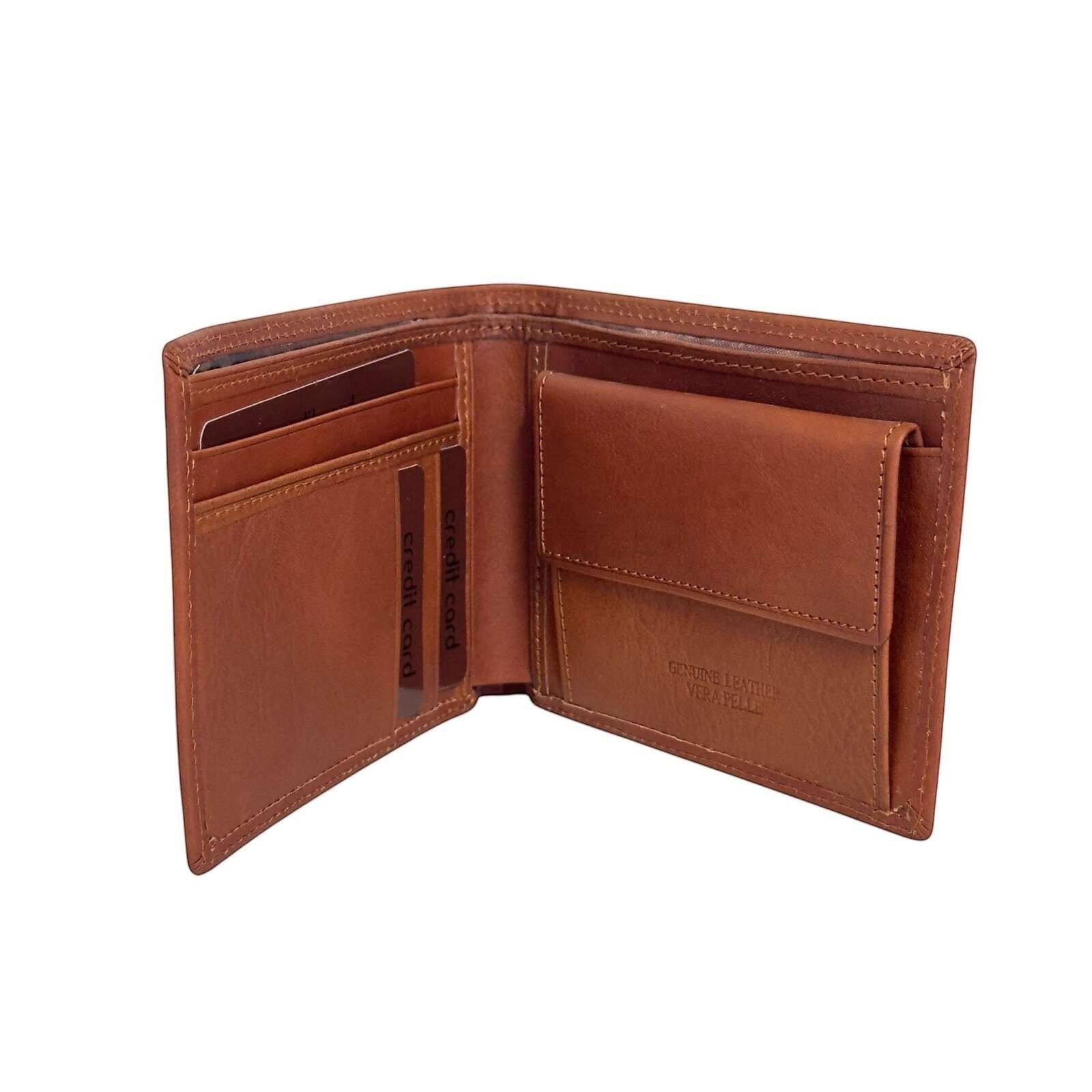 Portafoglio uomo Pito’s|Bag Leonardo in vera pelle di vitello color cuoio con slot per tessere e portamonete