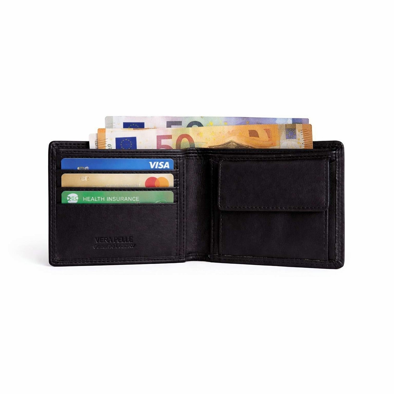 Portafoglio uomo Pito’s|Bag Mimi Slip in pelle nappa nera con slot per tessere, vani banconote e portamonete
