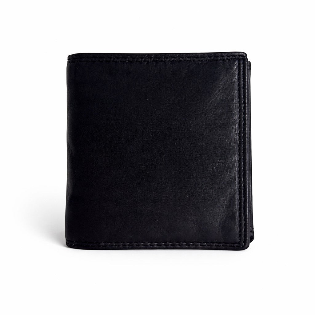 Portafoglio uomo Pito’s|Bag in pelle nera effetto vintage, compatto con apertura a soffietto e chiusura a bottone