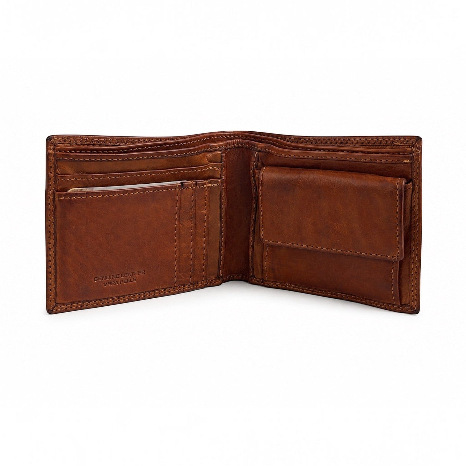 Portafoglio uomo Pito’s|Bag in pelle di vitello vintage marrone con portamonete e slot per tessere, design slim.
