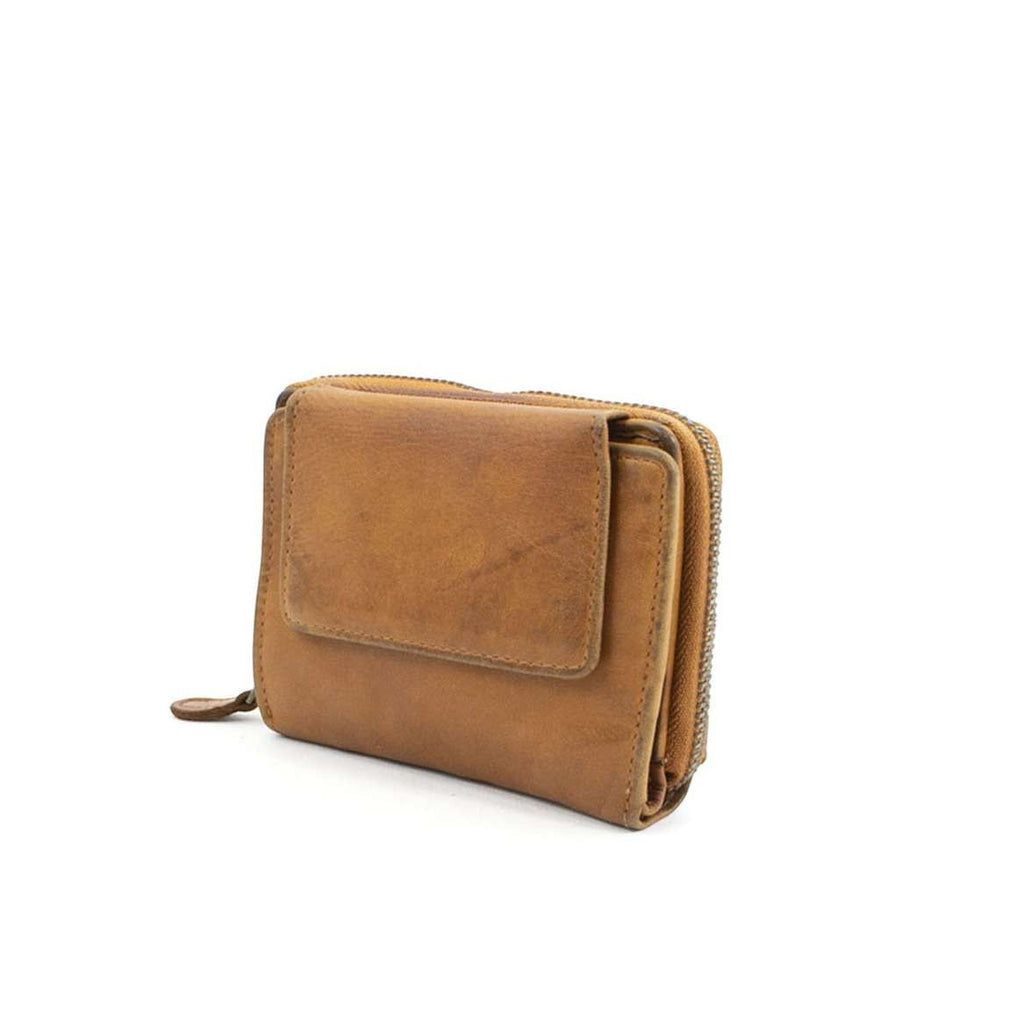 Portafoglio unisex Pito’s|Bag in pelle di vitello lavata color cuoio con chiusura a bottone e stile vintage