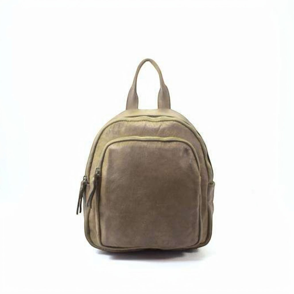 Zaino donna Pito’s|Bag in vera pelle taupe tinta in capo con tasca frontale e chiusure a zip, design compatto.