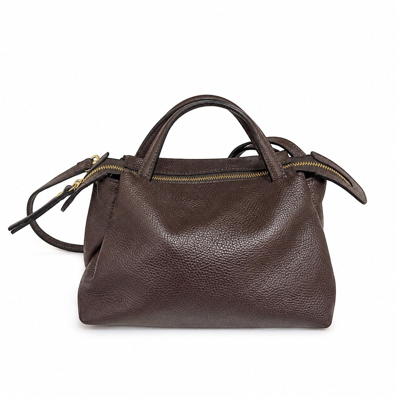 Borsetta Pito’s|Bag Miny Classic in vera pelle martellata marrone con dettagli oro e tracolla regolabile