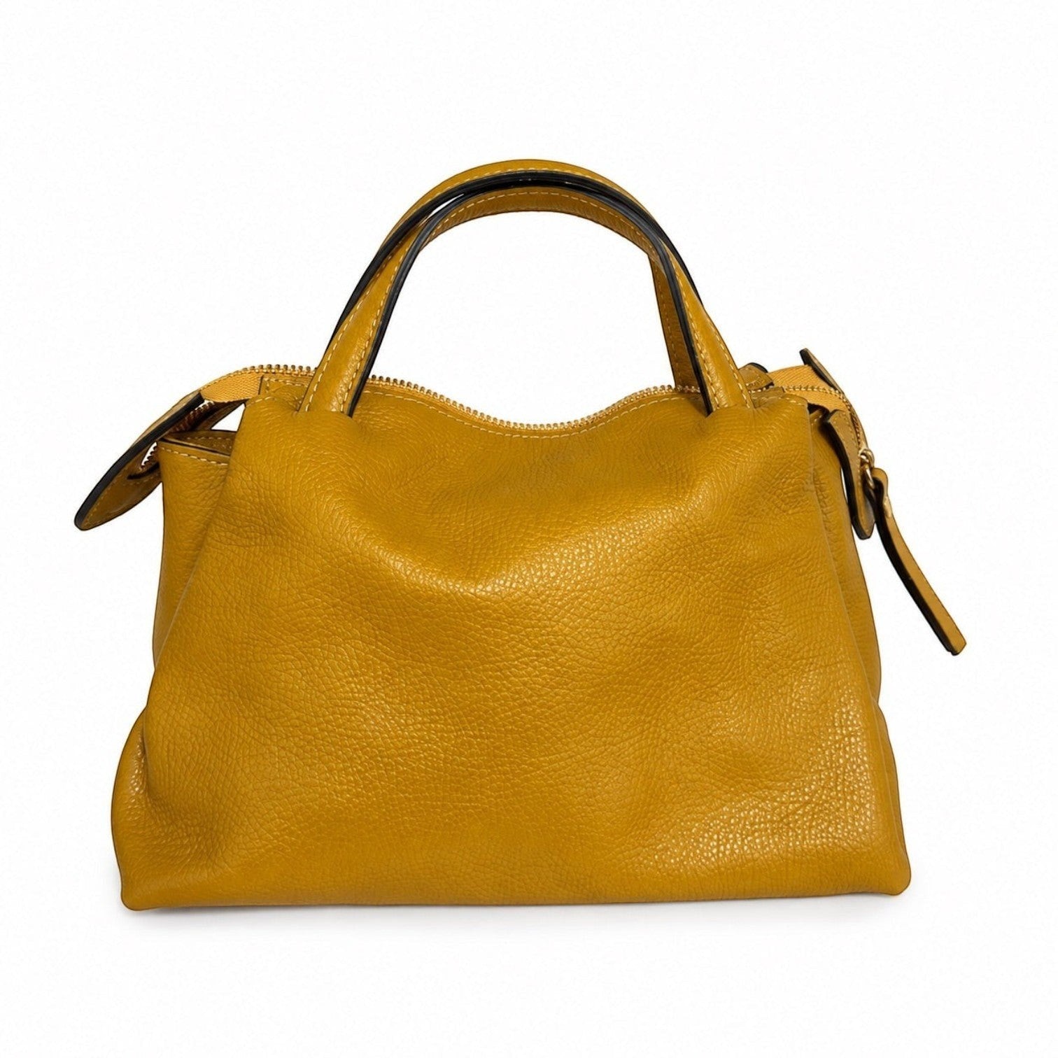 Borsetta Pito’s|Bag Miny Classic in vera pelle martellata color senape con dettagli oro e chiusura a zip