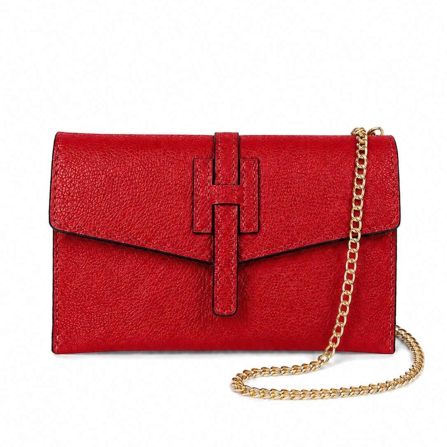 Pochette Pito’s|Bag Miny Miny in vera pelle martellata rossa con catena dorata rimovibile e chiusura a pressione