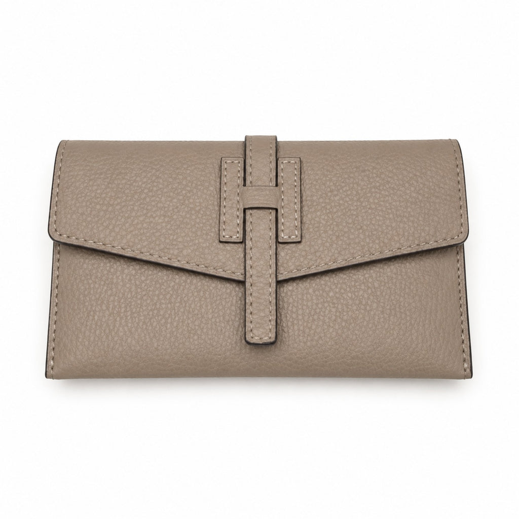 Pochette Pito’s|Bag Miny Miny in vera pelle martellata color tortora con chiusura a pressione e design elegante