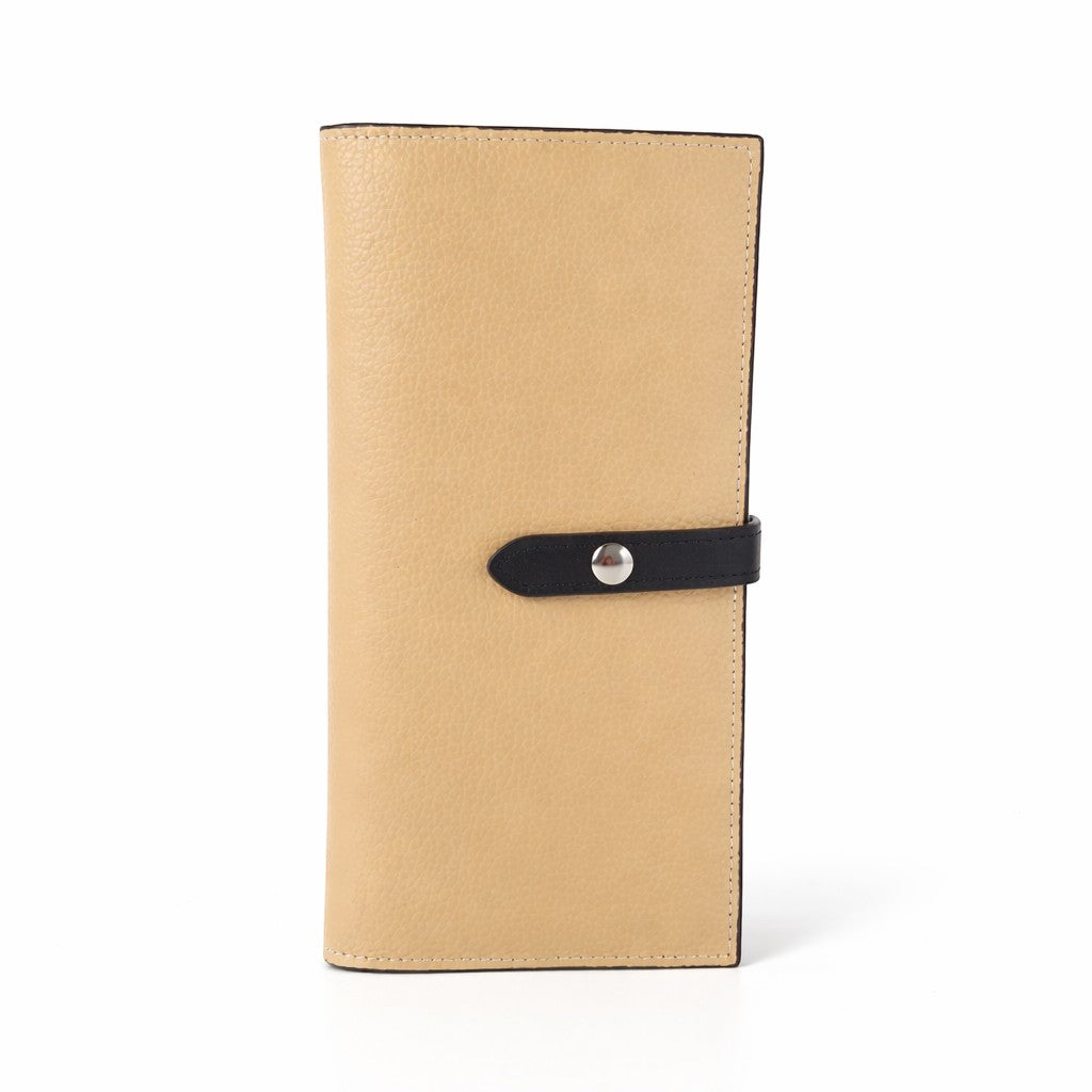 Portafoglio donna Pito’s|Bag bicolore beige e nero in vera pelle italiana con chiusura a bottone a pressione