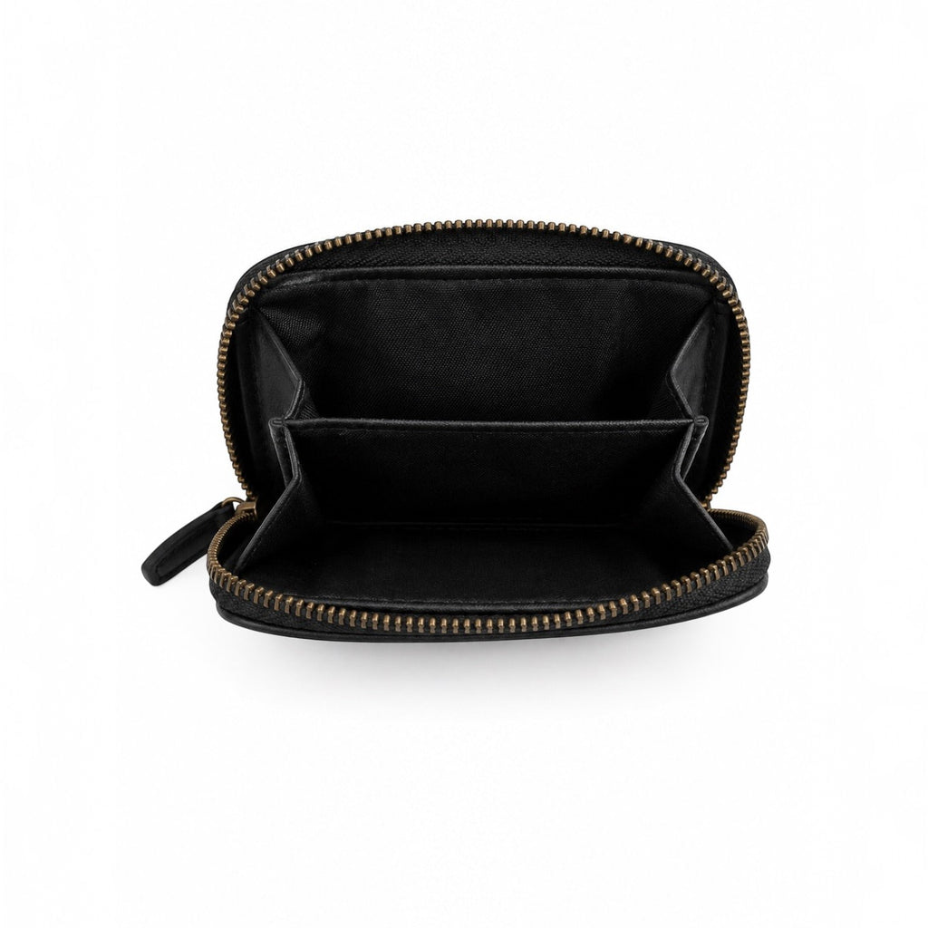 Portafoglio donna Pito’s|Bag Miss in pelle nera con scomparto portamonete interno a zip e dettagli in ottone