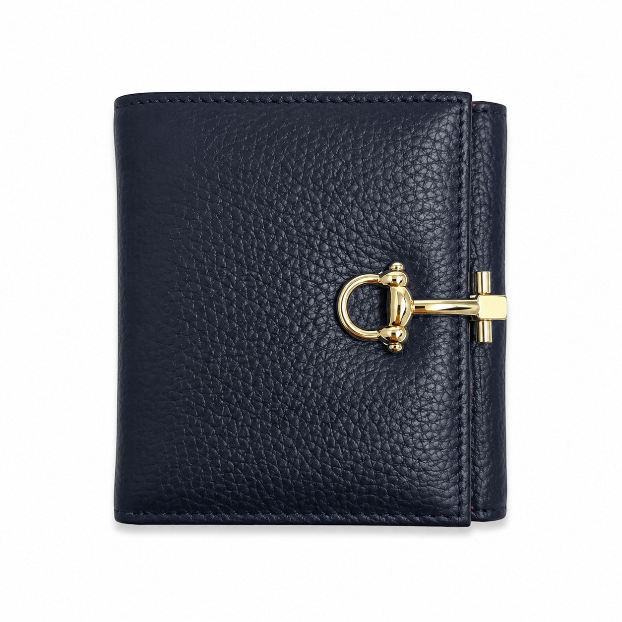 Portafoglio donna Pito’s|Bag Marinella in vera pelle blu martellata con dettaglio metallico dorato frontale