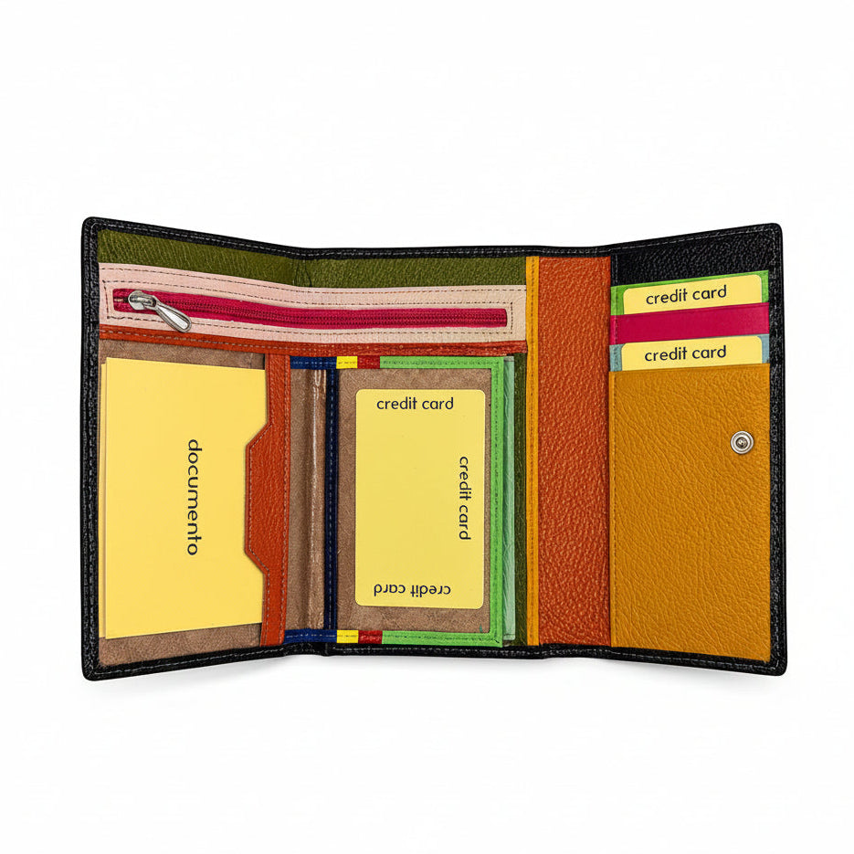 Portafoglio donna grande Pito’s|Bag in pelle martellata multicolore con scomparti per carte, documenti e monete