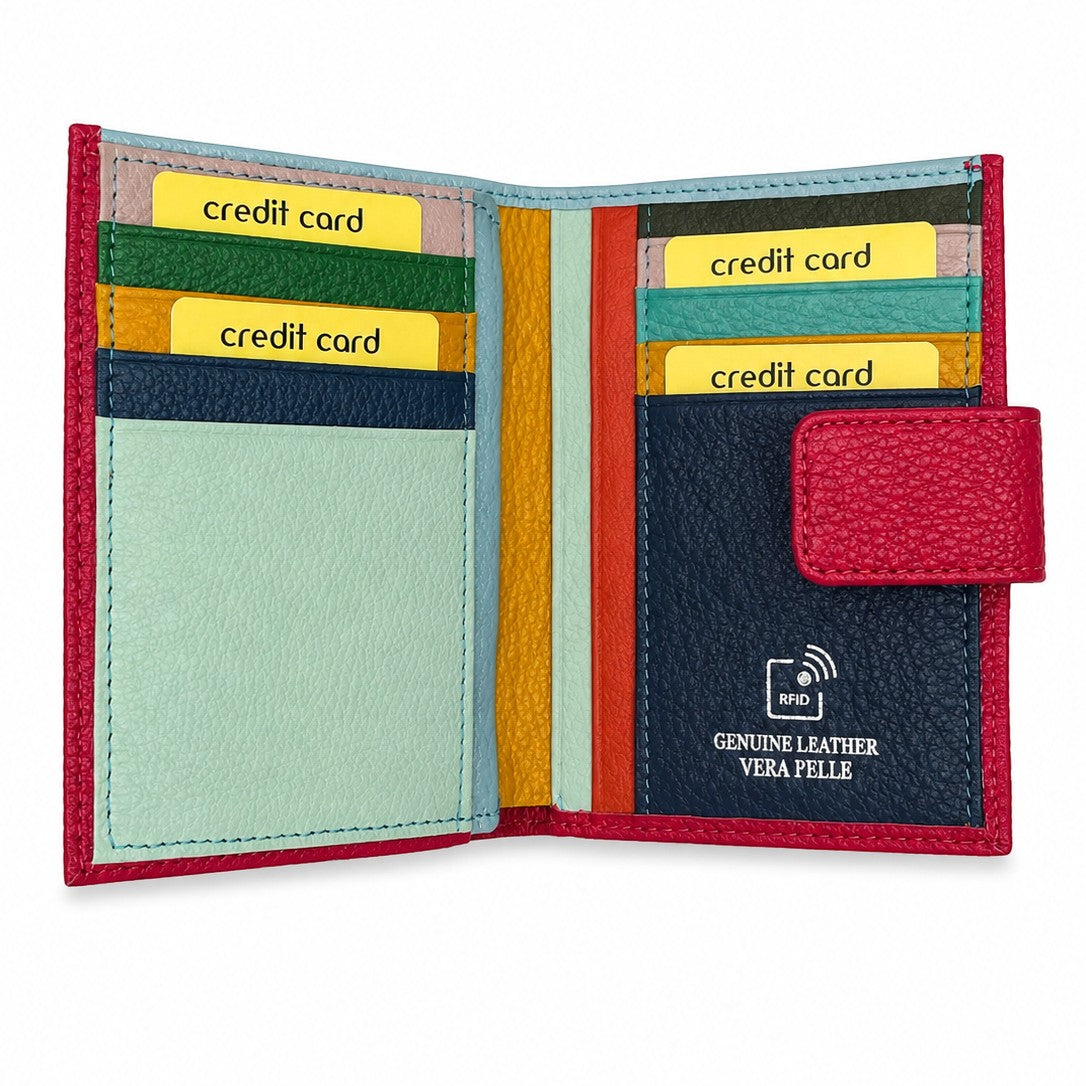 Portafoglio donna Pito’s|Bag a libro in vera pelle martellata multicolore con numerosi scomparti per carte e documenti