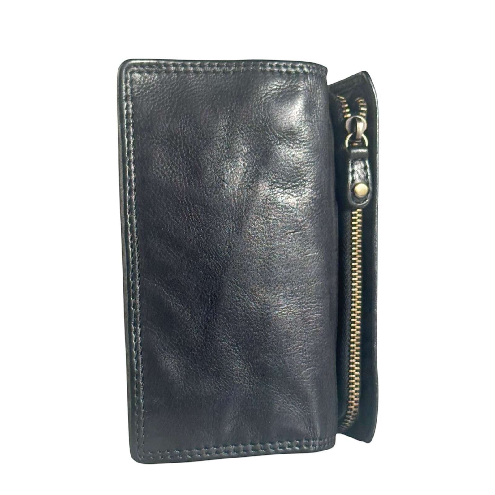 Portafoglio donna Pito’s|Bag in vera pelle nera liscia con zip esterna per monete e cuciture tono su tono