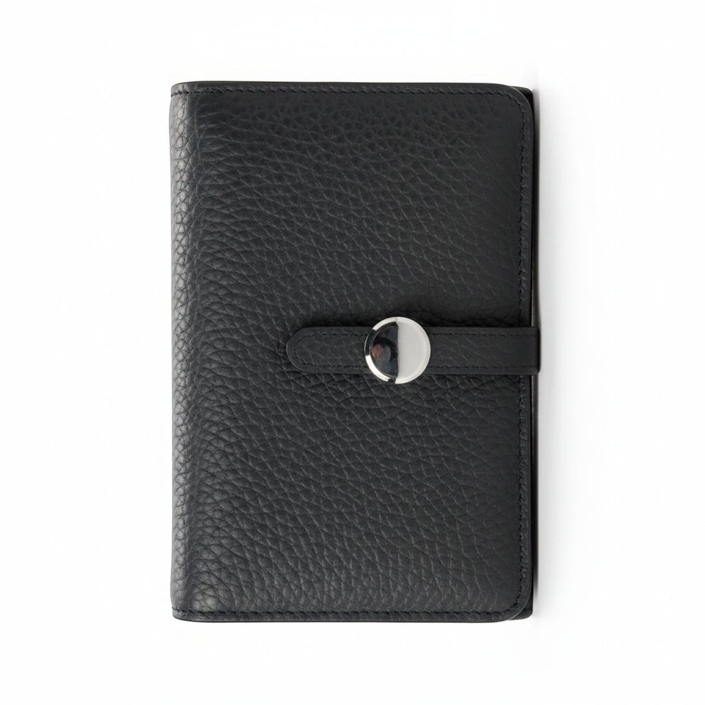 Portafoglio donna Pito’s|Bag modello Siena in vera pelle nera martellata con chiusura a laccino e bottone metallico