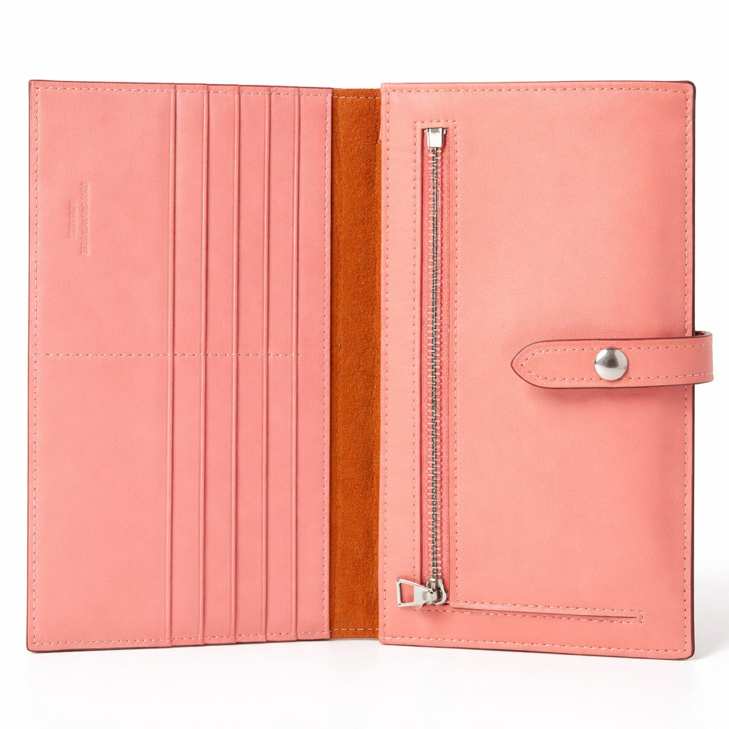 Portafoglio donna Pito’s|Bag in vera pelle rosa bicolore con scomparti per carte e chiusura a bottone