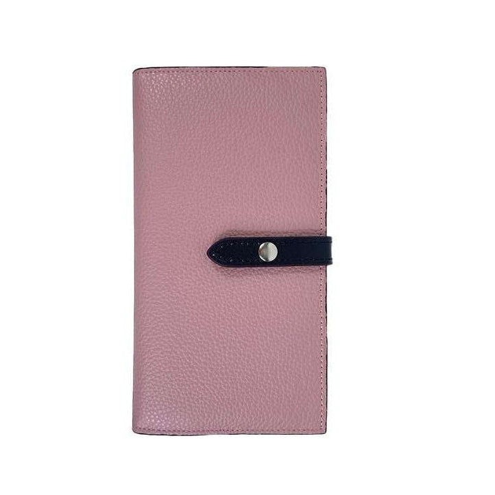 Portafoglio donna bicolore Pito’s|Bag in vera pelle rosa e blu con chiusura a bottone a pressione