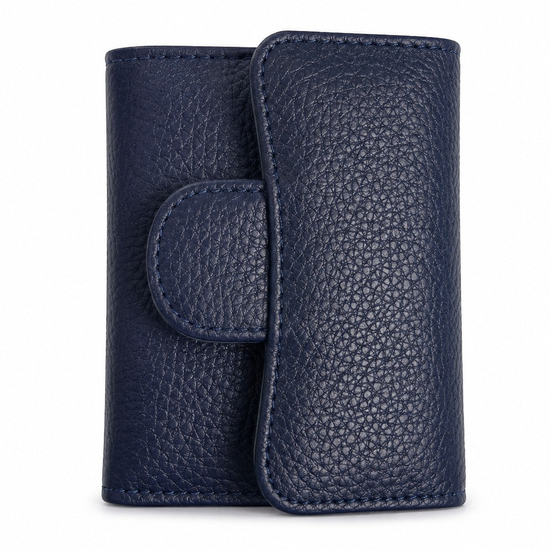 Portafoglio piccolo Pito’s|Bag in vera pelle blu scuro con chiusura a scatto e protezione RFID integrata