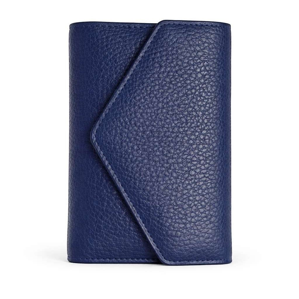 Portafoglio compatto Pito’s|Bag in vera pelle martellata blu con chiusura a busta e clip