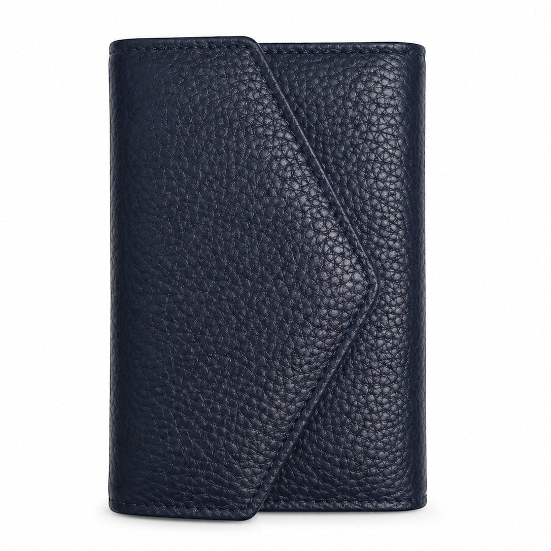 Portafoglio compatto Pito’s|Bag in vera pelle martellata blu scuro con chiusura a busta e clip