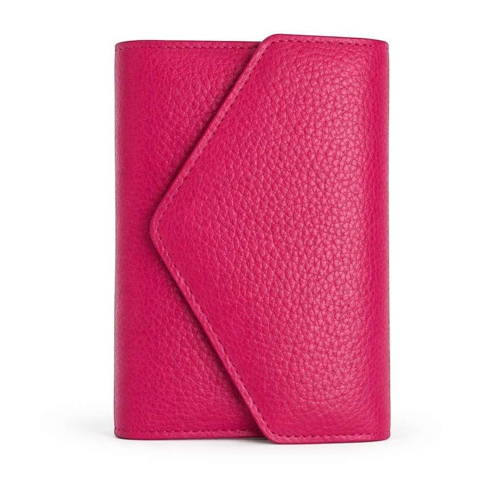 Portafoglio compatto Pito’s|Bag in vera pelle martellata fucsia con chiusura a busta e clip
