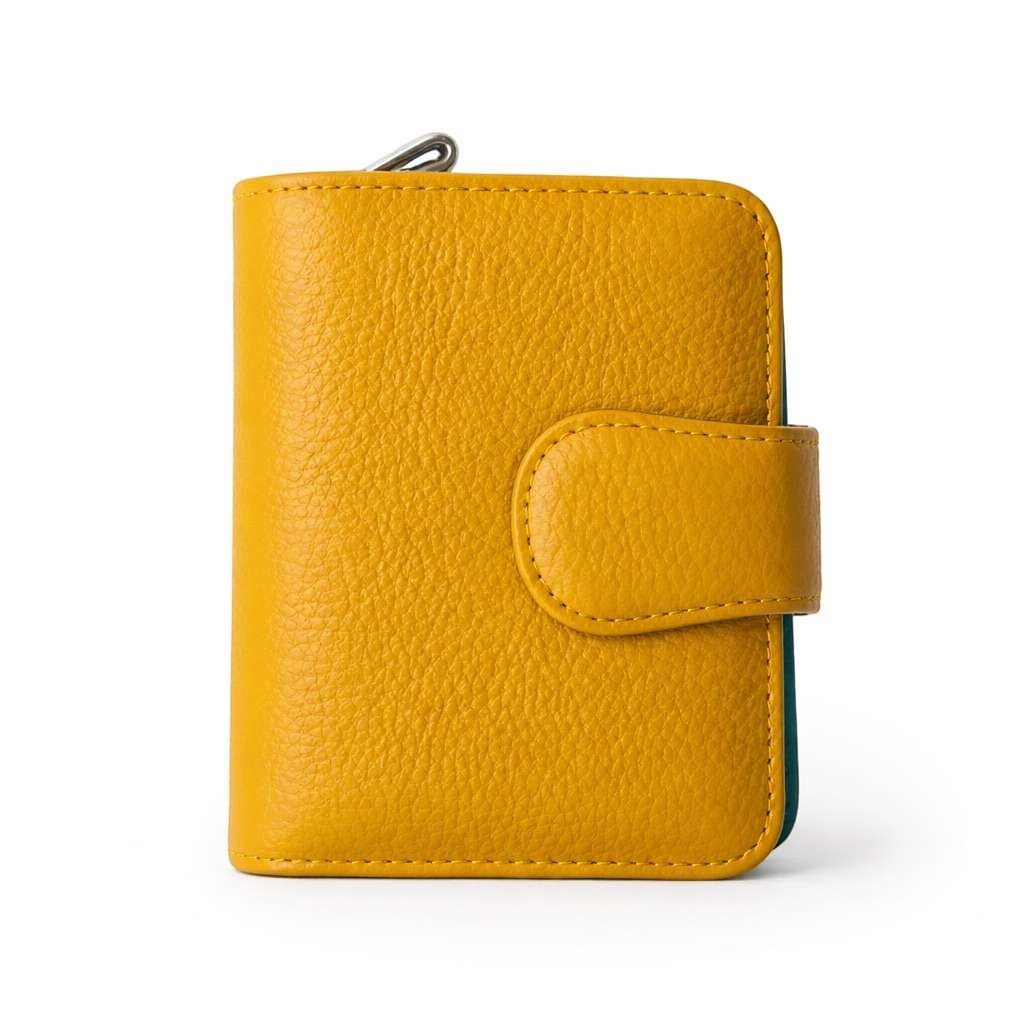Portafoglio medio Pito’s|Bag in vera pelle martellata gialla con chiusura a clip e zip esterna per monete