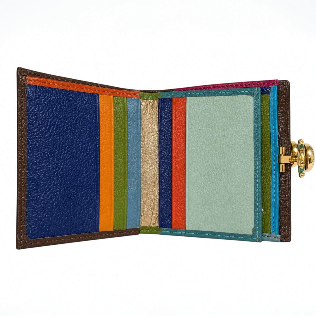 Portafoglio donna Pito’s|Bag Marinella in vera pelle multicolore con 12 slot porta tessere e chiusura dorata