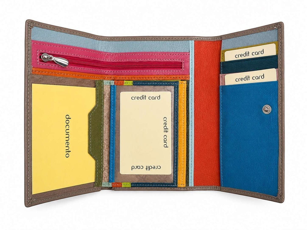 Portafoglio donna Pito’s|Bag grande in vera pelle martellata multicolore con scomparti per carte e documenti