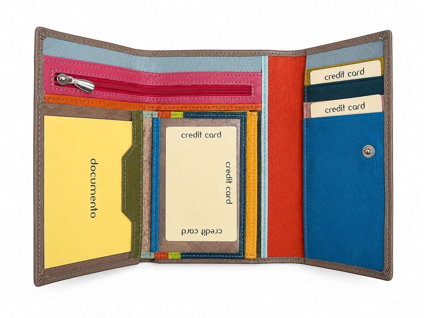 Portafoglio donna Pito’s|Bag grande in vera pelle martellata multicolore con scomparti per carte e documenti