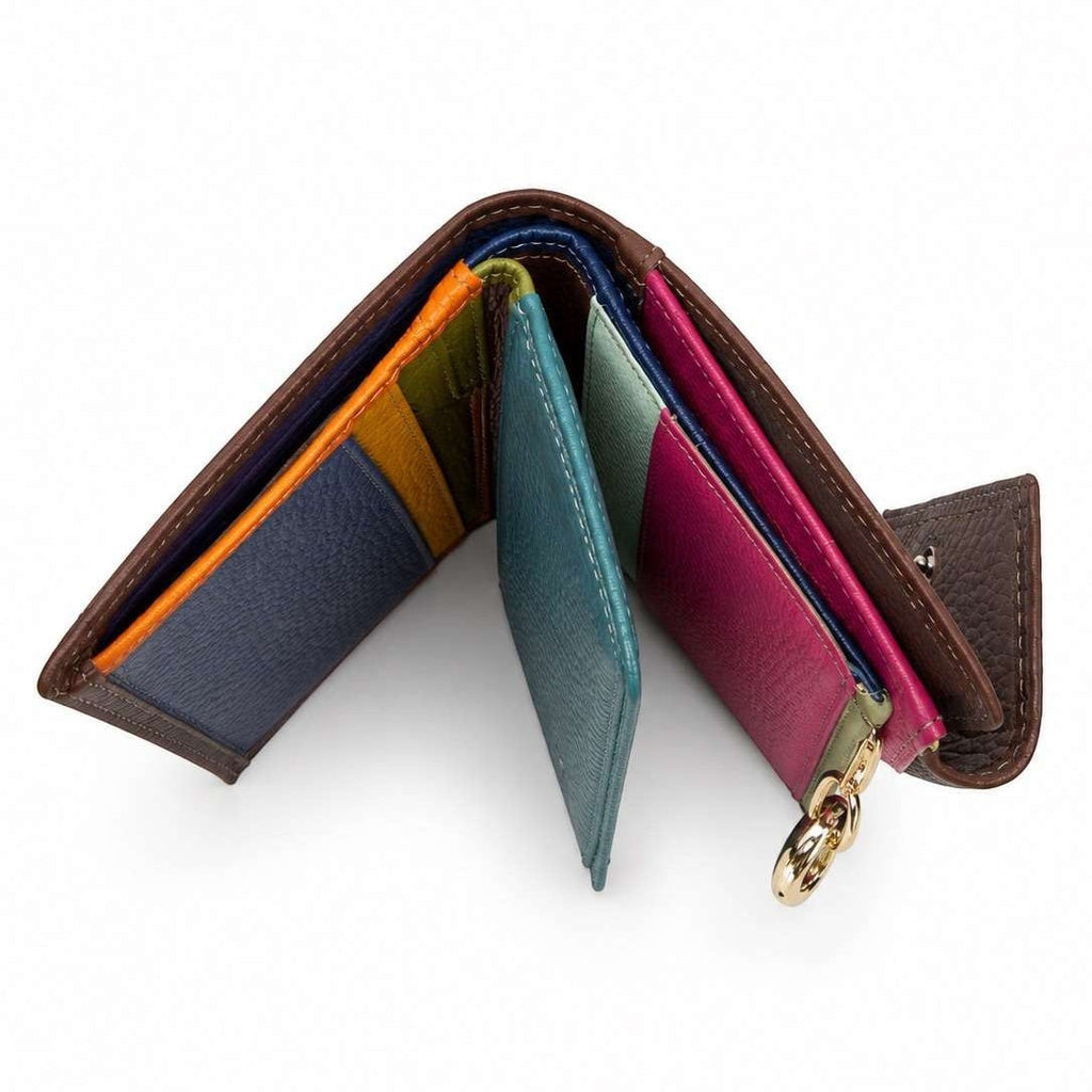Portafoglio donna Pito’s|Bag Marinella in vera pelle multicolore con scomparti interni e dettaglio metallico dorato