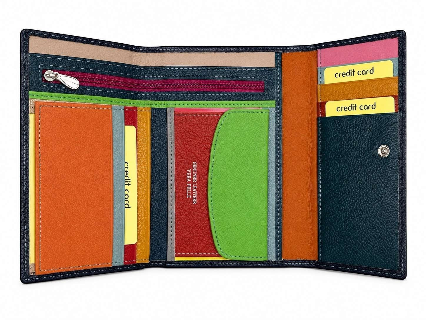Portafoglio Pito’s|Bag grande in vera pelle martellata multicolore con numerosi scomparti per carte e documenti