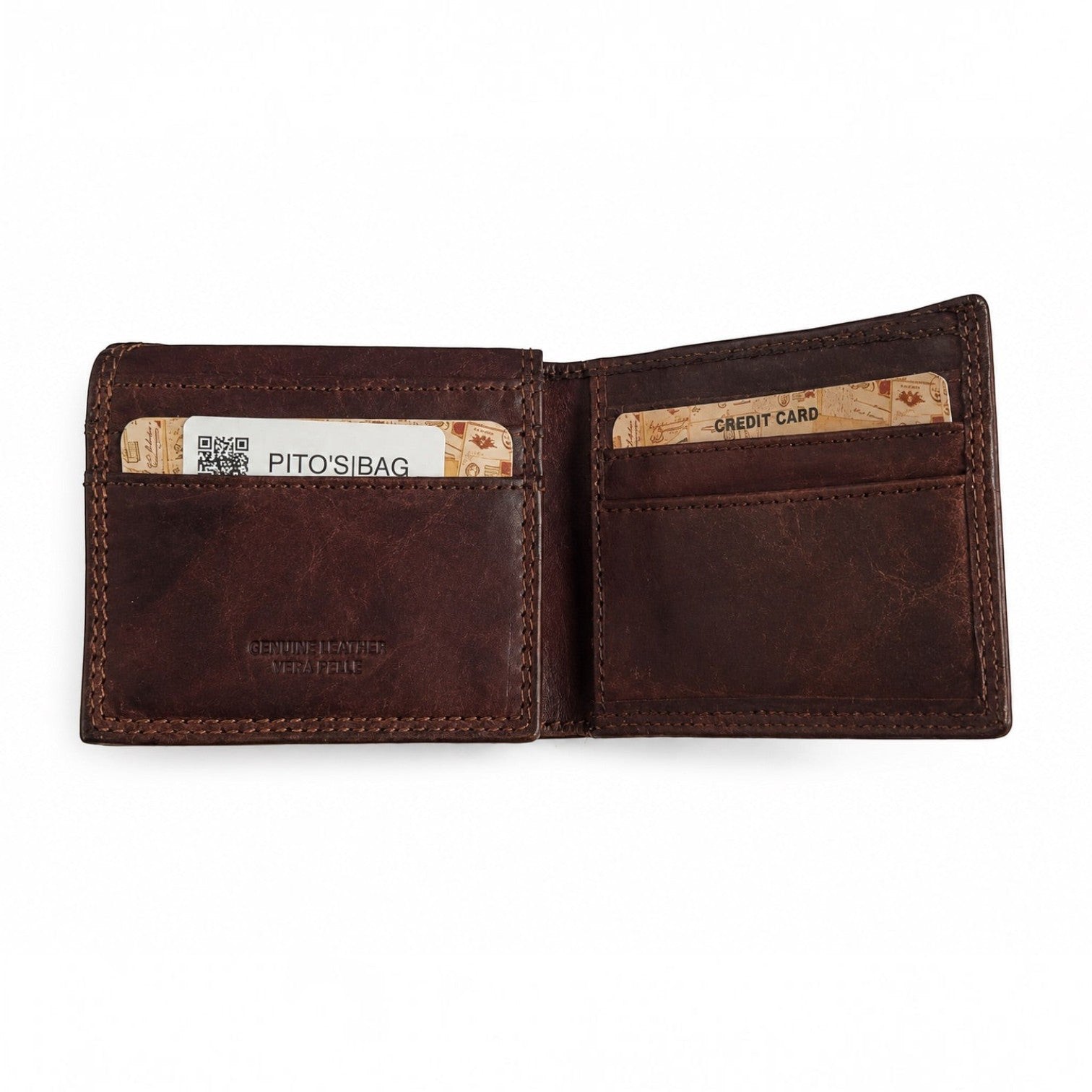Portafoglio uomo Pito’s|Bag in pelle testa di moro vintage con numerosi slot per tessere e scomparti documenti