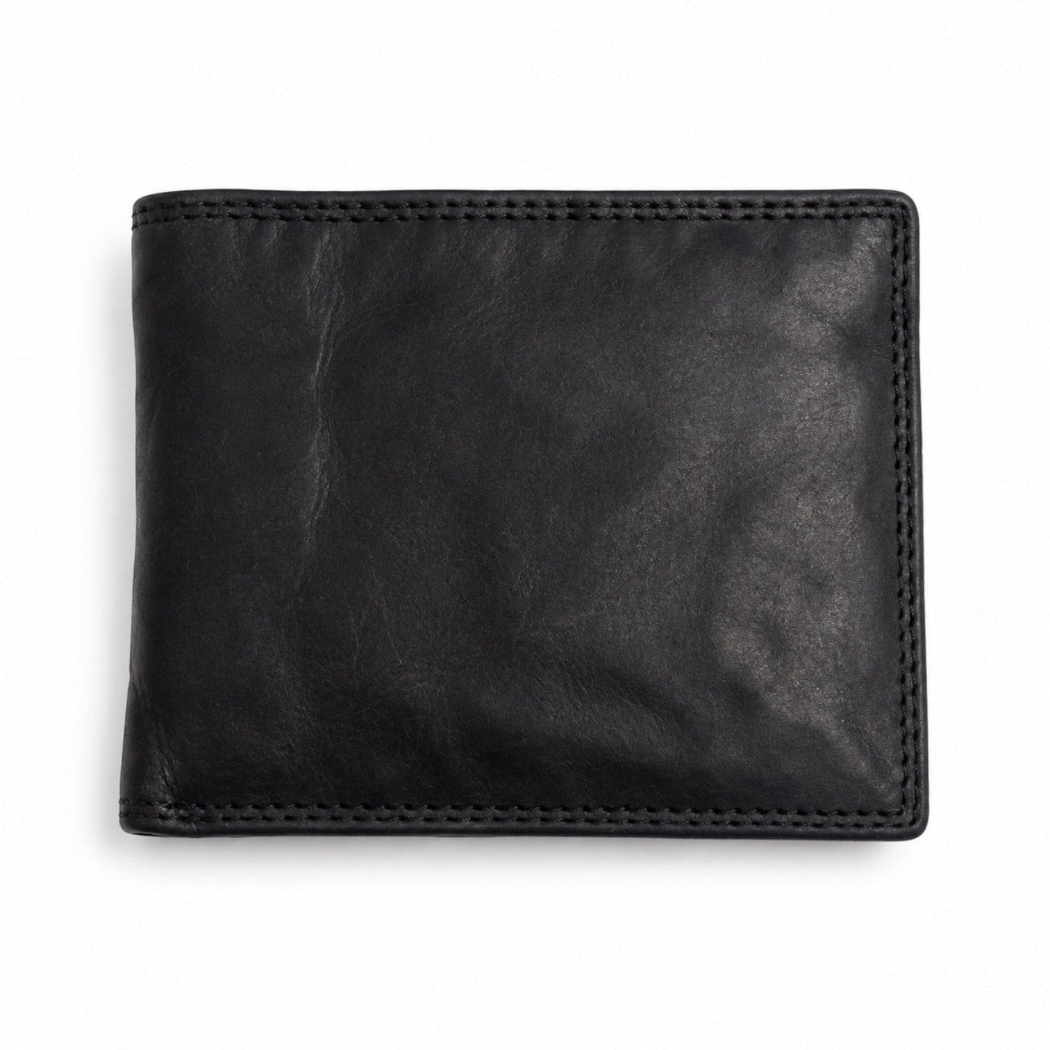 Portafoglio uomo Pito’s|Bag slim in pelle di vitello nera con effetto vintage e cuciture a vista