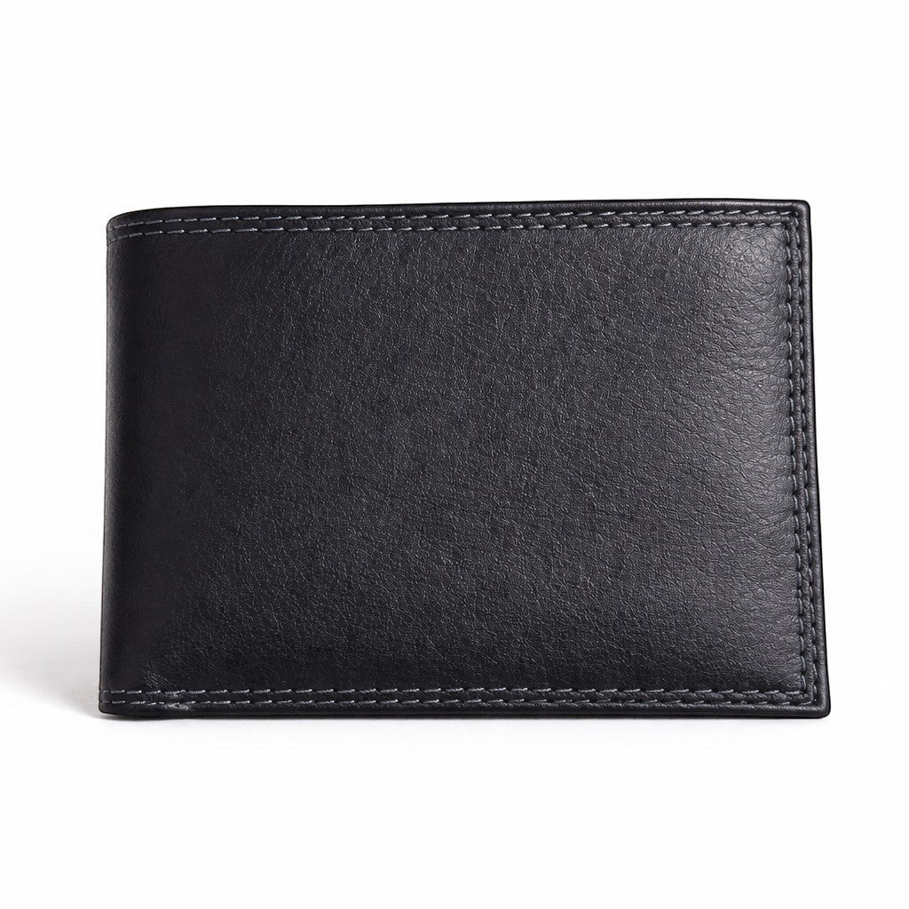 Portafoglio uomo Pito’s|Bag in morbida pelle nappa nera, design slim con cuciture a vista, elegante e compatto.