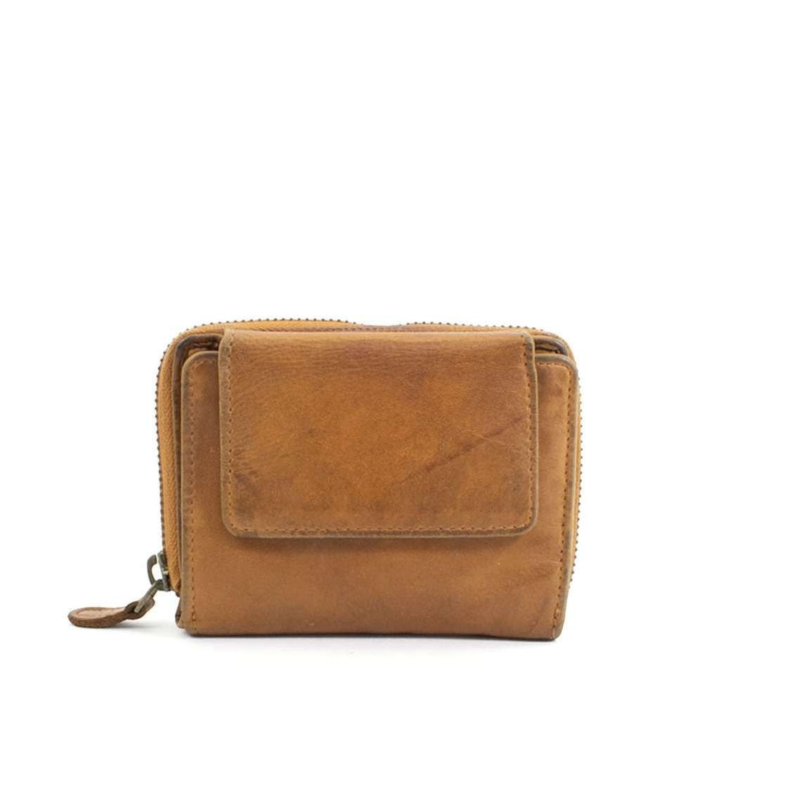 Portafoglio unisex Pito’s|Bag vintage in pelle di vitello lavato color cuoio con chiusura a bottone e zip