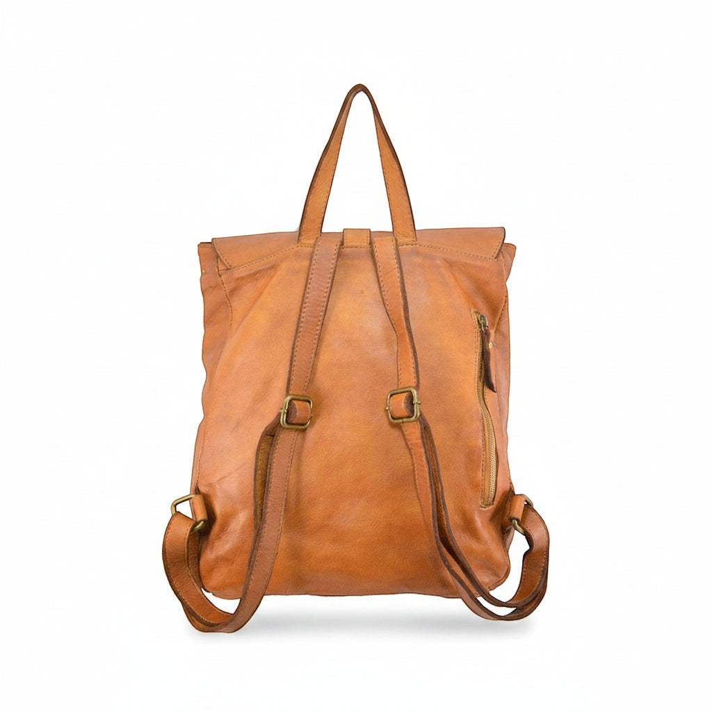 Zaino unisex Pito’s|Bag in vera pelle color cuoio, lavorazione artigianale toscana con tracolle regolabili e zip