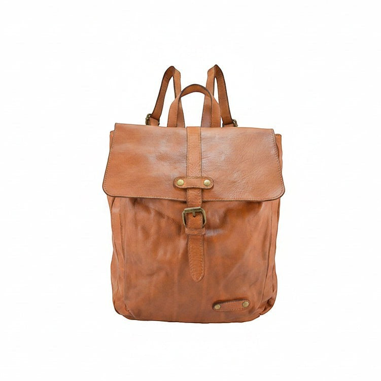 Zaino unisex Pito’s|Bag in vera pelle di vacchetta color cuoio, lavorato artigianalmente in Toscana con chiusura a fibbia