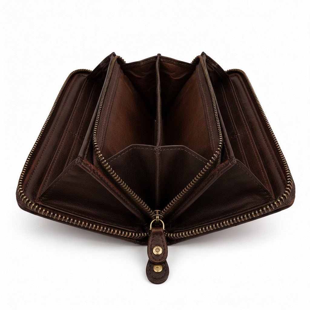Portafoglio Donna Grande in Vera Pelle Intreccio Paglia Total Zip - Pito’s|Bag